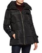 Hooded Down Fill Puffer Jacket With Exposed Zipper