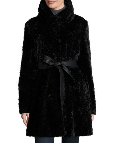 Faux-fur Belted Coat, Black