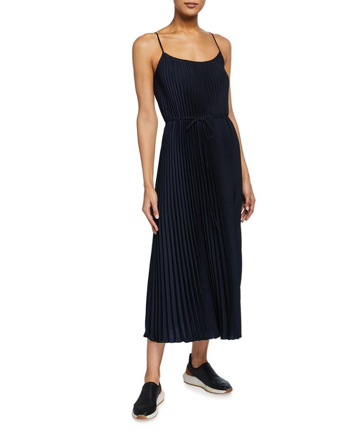 Pleated Cami Maxi Dress With Waist Tie