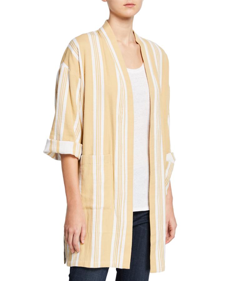 Striped Open-front Double-weave Cotton Kimono Jacket