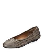 Silex Napa Leather Woven Flat, Pewter Pearl