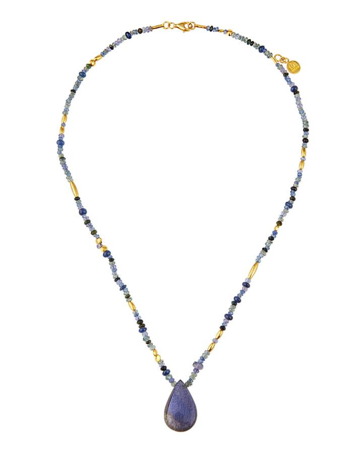 One-of-a-kind 24k Labradorite Teardrop Necklace W/