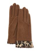 Cashmere Smart Gloves With Cheetah-print Ruffles