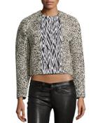 Double-breasted Cropped Jacket, Black/ecru
