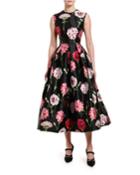 Floral-print Taffeta Tea-length Dress