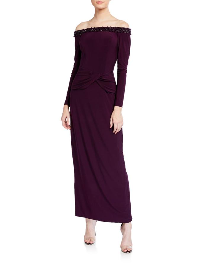 Off The-shoulder Embellished Gown