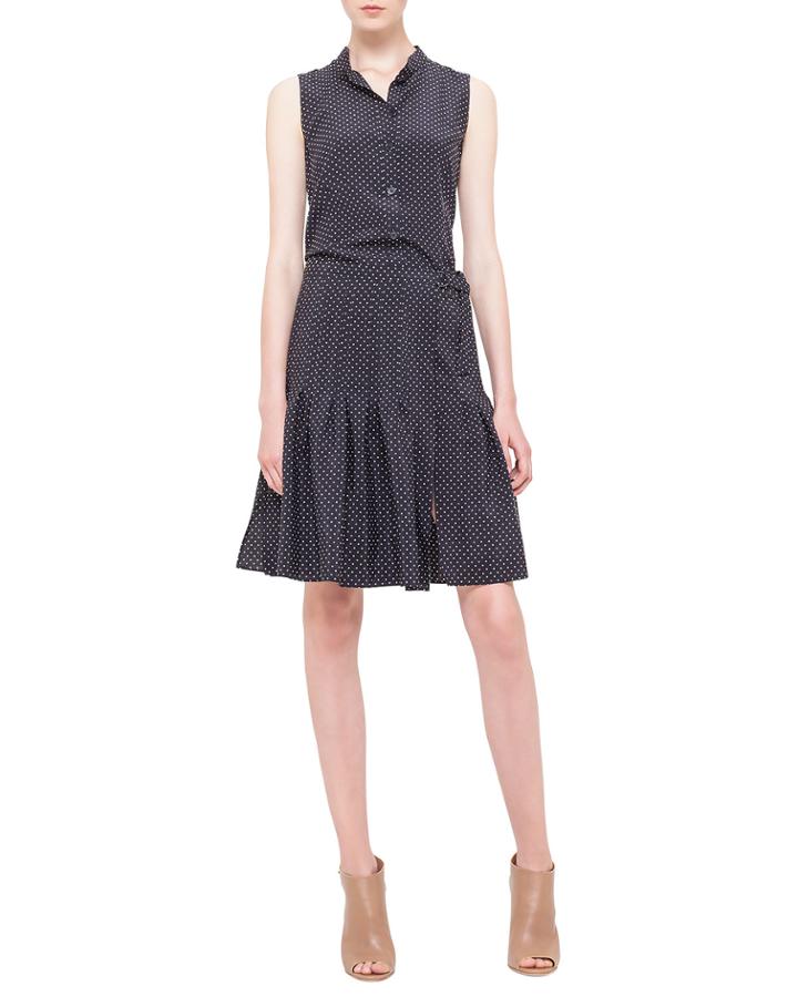 Akris Punto Polka-dot Pleated Silk Dress, Noir/creme, Women's,