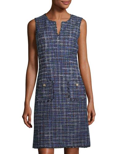 Tweed Shift Dress W Novelty Buttons