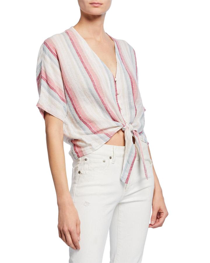 Thea Striped Linen Tie-front Top