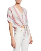 Thea Striped Linen Tie-front Top