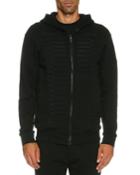 Tonal Passementerie Zip-front Hoodie, Black