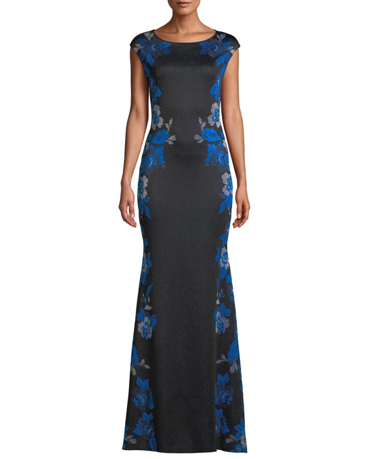 Floral-jacquard Cap-sleeve Dress