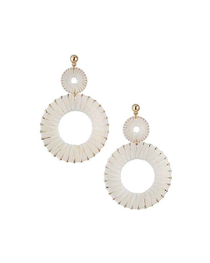 Raffia Double-circle Earrings, White