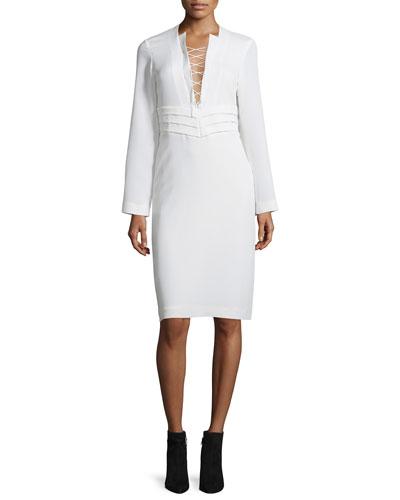 Payda Lace-front Sheath Dress, Ecru