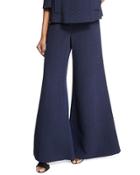 Textured Wide-leg Flare Pants, Navy