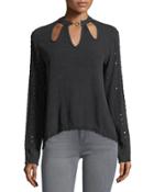 Cutout Sequined Long-sleeve Top