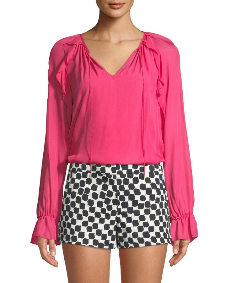 Long-sleeve Ruffle-trim Top