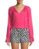 Long-sleeve Ruffle-trim Top