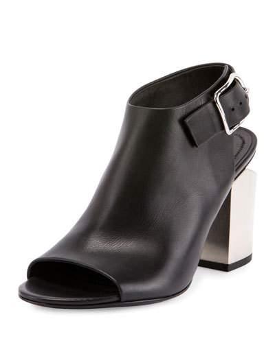 Nadia Leather Open-toe Bootie, Black/silver