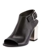 Nadia Leather Open-toe Bootie, Black/silver