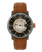 Men's 48mm Motorcycle Automatic Watch W/ Leather, Brown/black