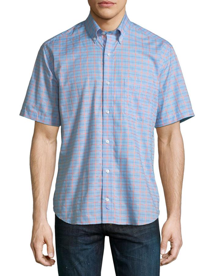 Grid Short-sleeve Button-down