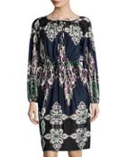 Lace-neck Boho-print Dress