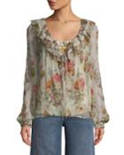 Rainbow Rose Long-sleeve Chiffon Blouse