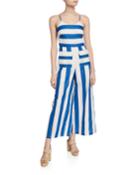 Sea Bound Striped Spaghetti-strap Cropped Jumpsuit