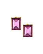 Rectangular Stone Stud Earrings, Pink