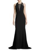 Fitted Jersey Lace-inset Gown, Black