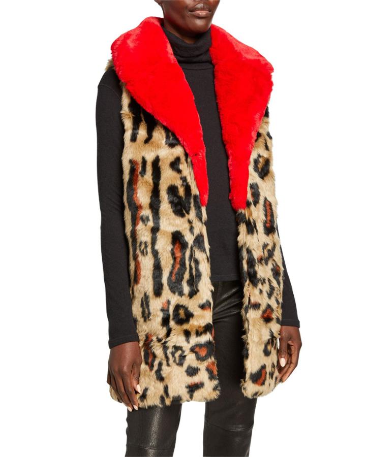 Long Leopard-print Faux Fur Duster