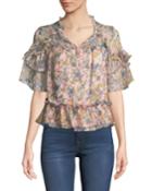 Floral Ruffled V-neck Blouse