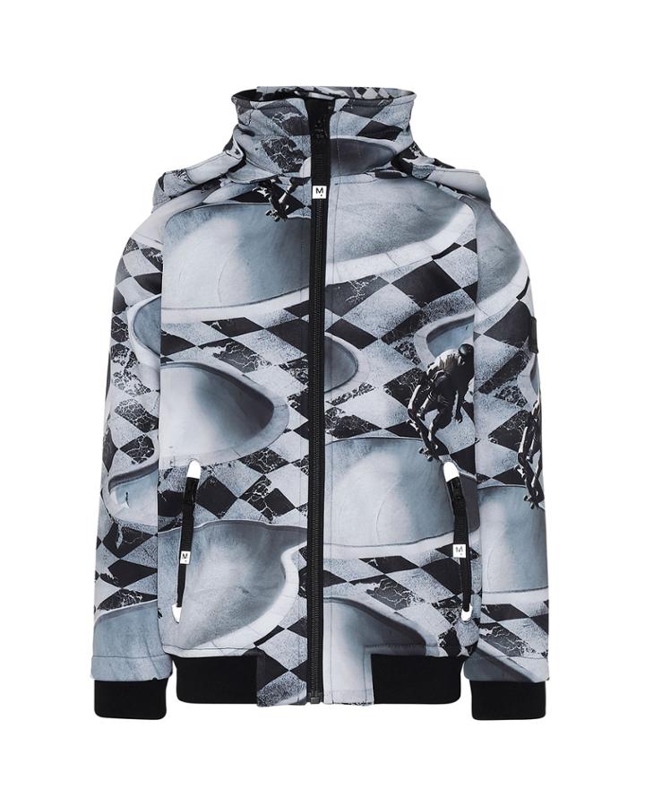 Boy's Cloudy Skateboard Pool Print Waterproof Soft Shell Jacket,