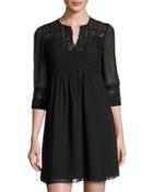 Lace-overlay Sleeveless Dress, Black