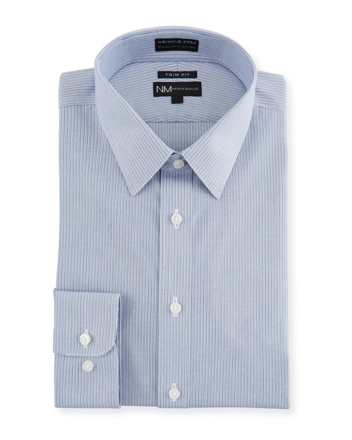 Men's Trim-fit Non-iron Plain Weave Striped Dress