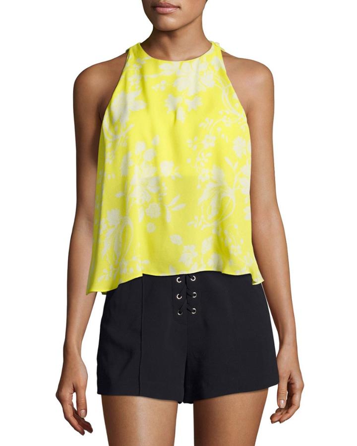 Jasper Silk Sleeveless Top, Yellow Pattern