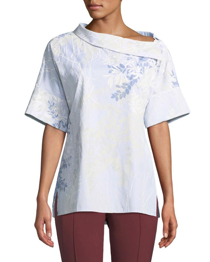 Flip-shoulder Short-sleeve Poplin Blouse