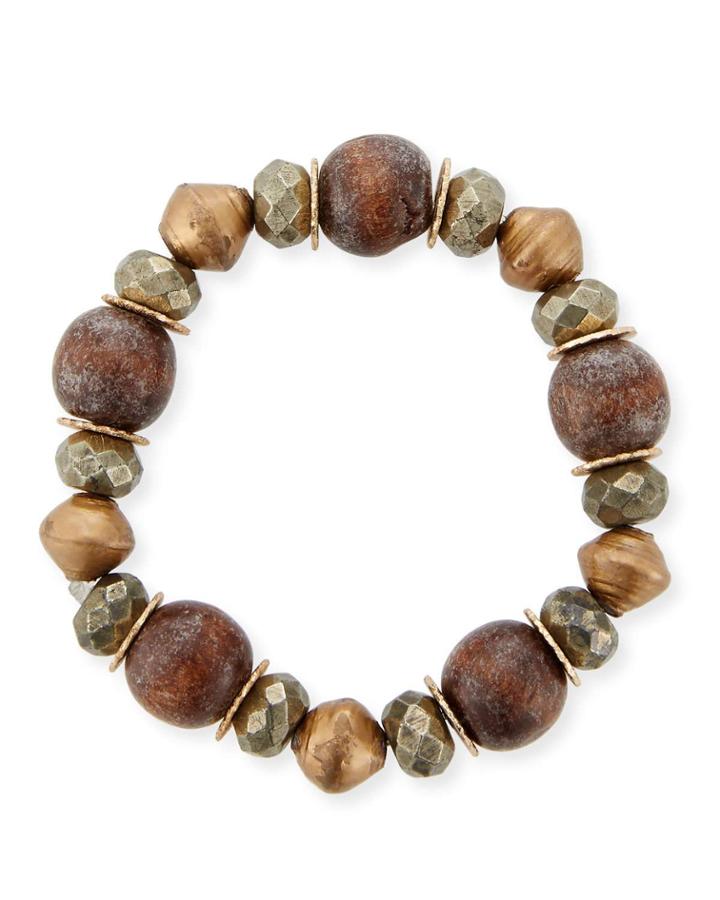Mixed-media Stretch Bracelet With Pyrite