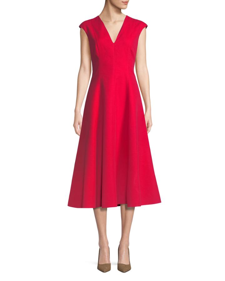 Structured Cotton Midi Dress W/ Cap