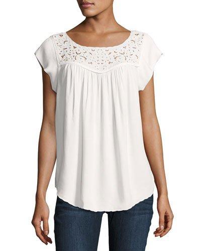 Doma Embroidered-yoke Top, White