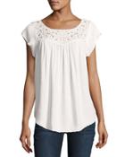 Doma Embroidered-yoke Top, White