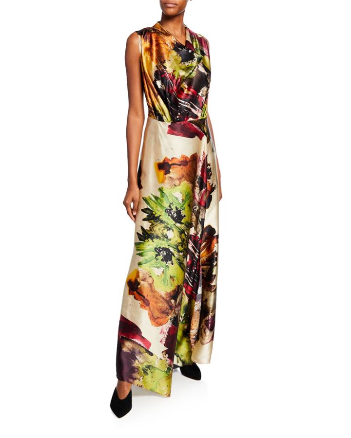 Cowl-neck Floral Satin