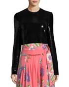Long-sleeve Sequined Crop Top, Black