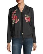 Embroidered Satin Bomber Jacket