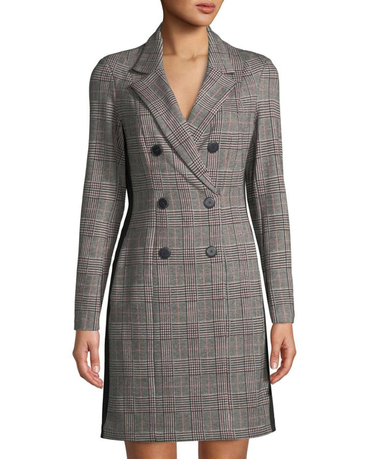 Double-breasted Stretch Plaid Coat Dress