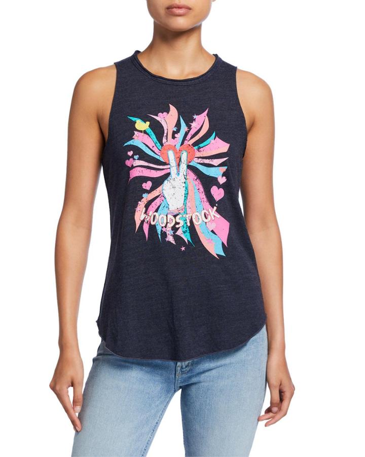 Woodstock Peace Love Graphic Crewneck Tank Top