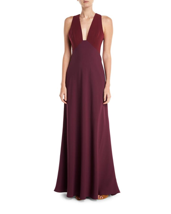 Deep V-neck Two-tone Sleeveless Dress