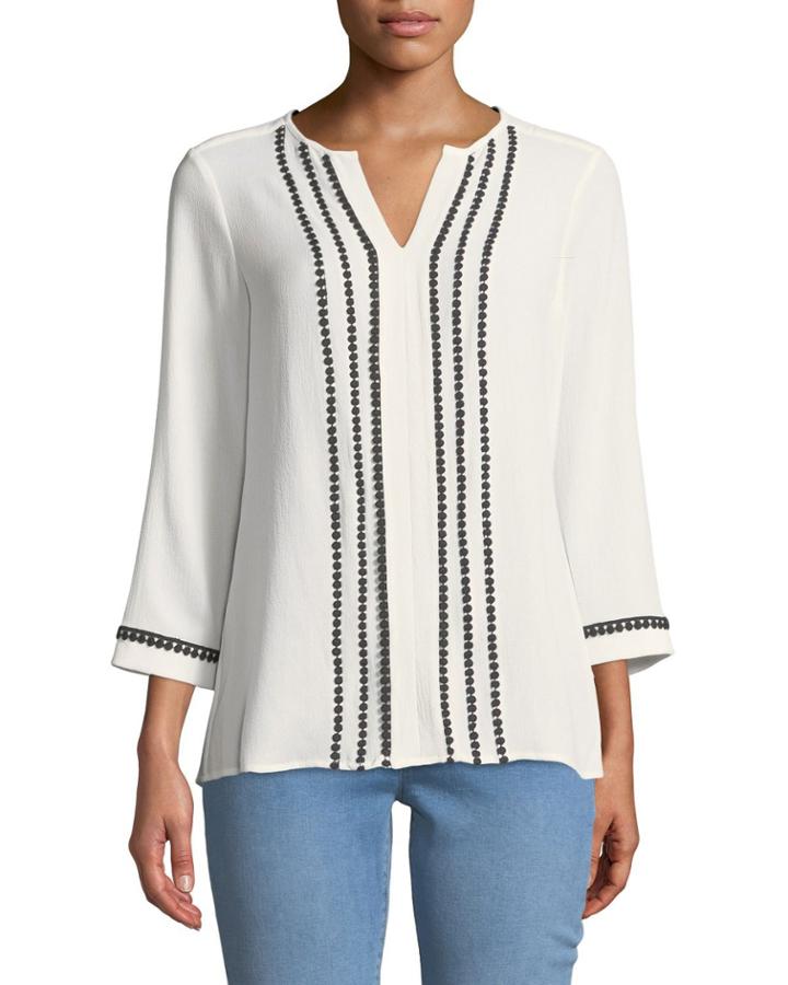 Crochet-seam Long-sleeve Blouse