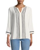 Crochet-seam Long-sleeve Blouse